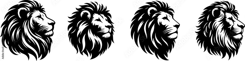set of lion head silhouette vector set of lion head silhouette vector