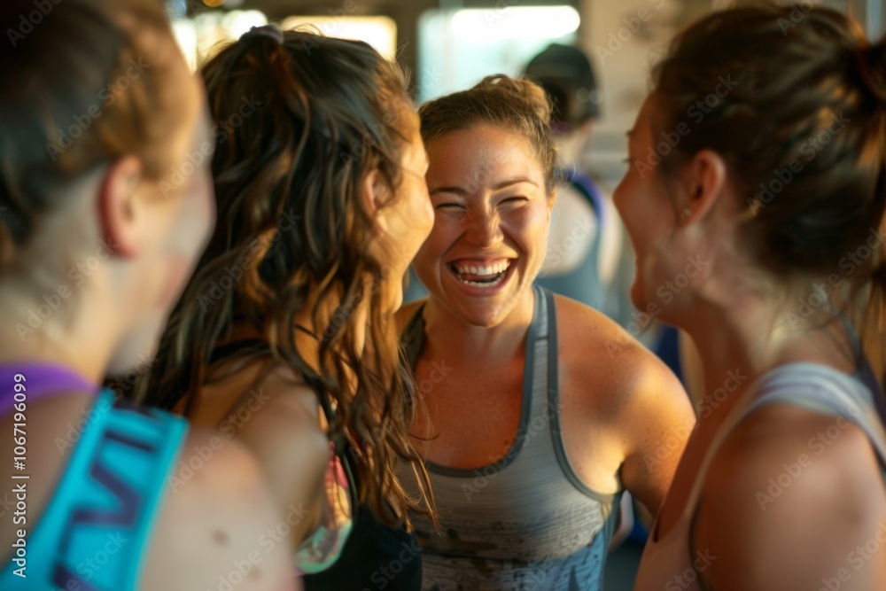 Obraz premium Candid group of women laughing after gym workout