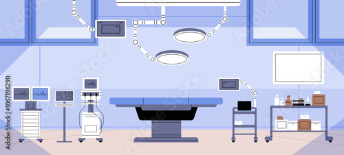 Simple surgical operating room. Modern medical interior vector illustration