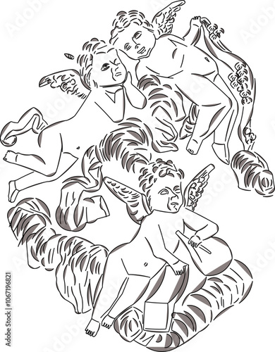 Wallpaper Mural Sketch vector illustration silhouette design drawing decoration element ornate ornament baground pattern classic vintage ethnic traditional baby angel  Torontodigital.ca