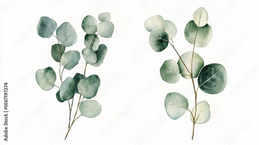 Obraz premium Watercolor Eucalyptus Leaves Border in Pastel Green and Neutral Colors