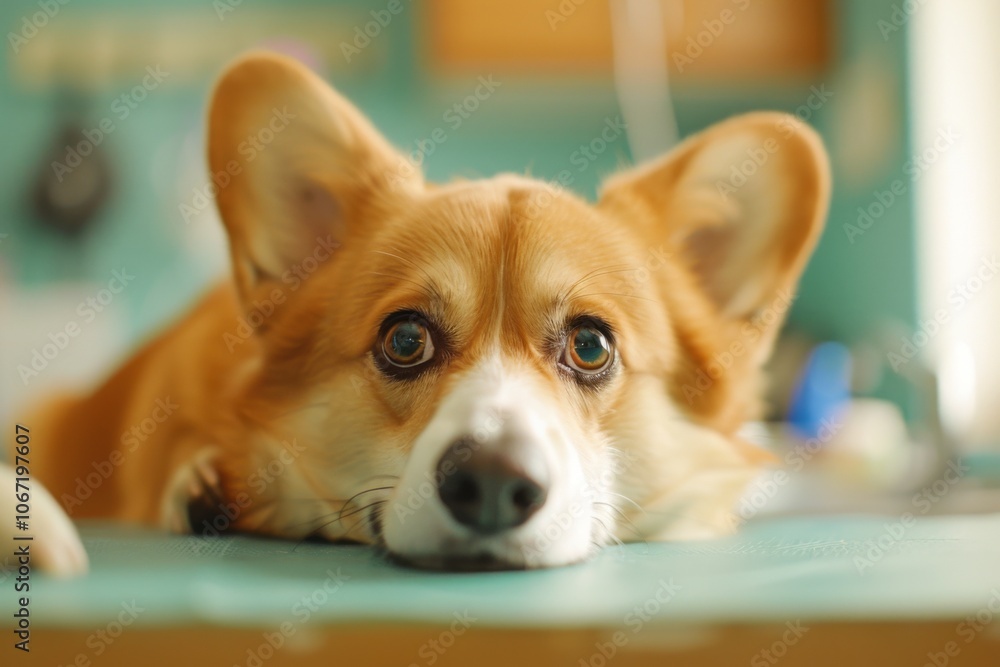 Corgi dog in veterinary clinic pet health care checkup Corgi dog in veterinary clinic pet health care checkup
