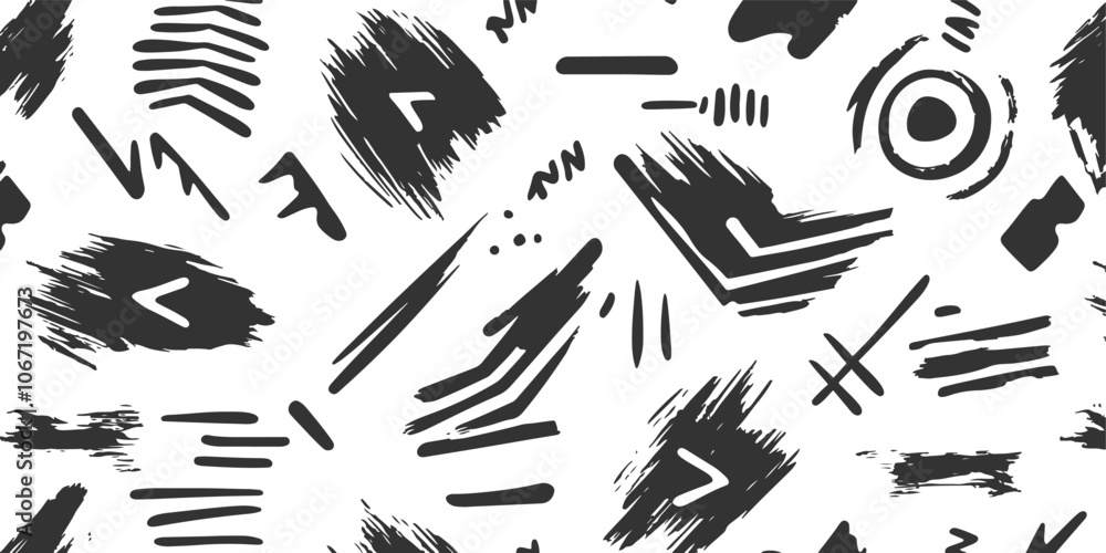 Seamless pattern with bold abstract geometric symbols, showcasing a modern, striking design with a clean and minimalist aesthetic. Seamless pattern with bold abstract geometric symbols, showcasing a modern, striking design with a clean and minimalist aesthetic.