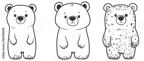 Set of lovable hand-drawn bears in line art vector style, featuring a charming bear cub icon, ideal for nature-themed projects, wildlife illustrations, and animal-inspired designs.
