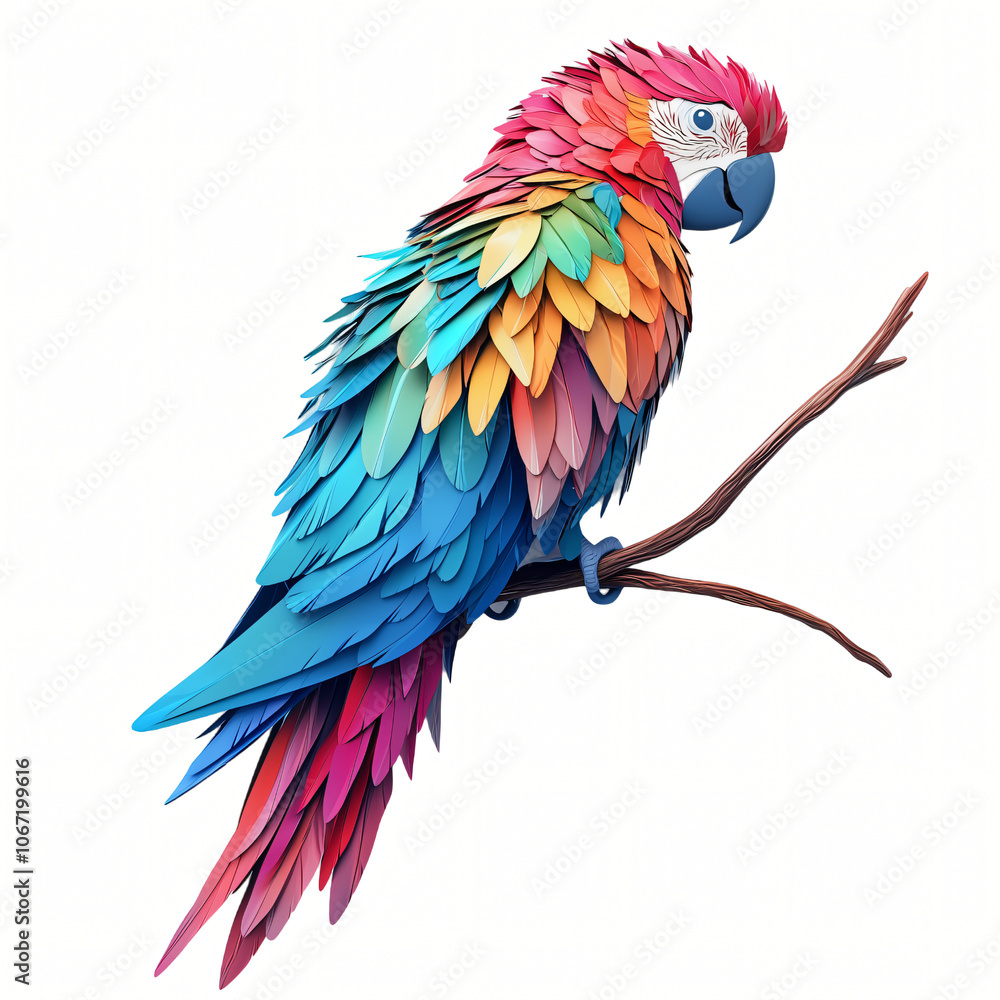 Fototapeta premium A vibrant scene of blue and yellow macaws and red macaws in a tropical setting with bright feathers