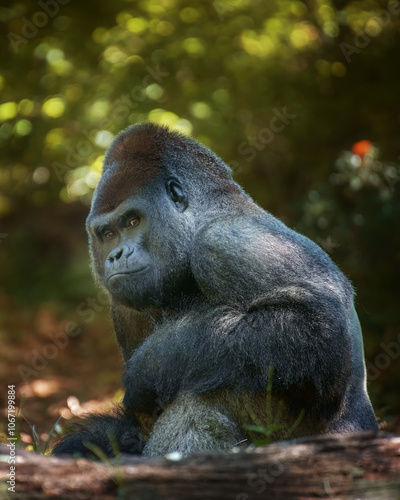 Adult Gorilla in Outdoor Habitat  photo