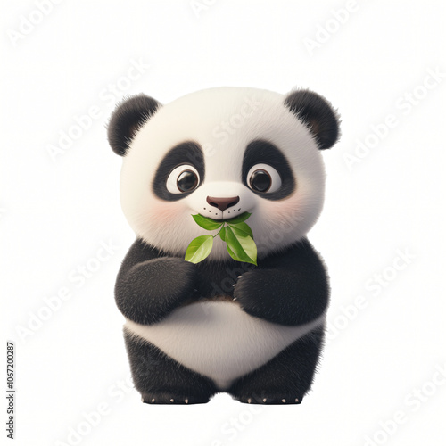 3D cartoon panda bear  looking cute and happy in a fun isolated nature setting photo