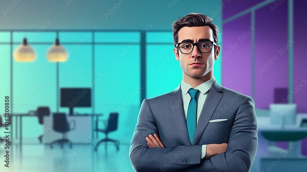 Illustrate a hyperrealistic image of The Business Executive standing confidently in front of the camera, generative ai Illustrate a hyperrealistic image of The Business Executive standing confidently in front of the camera, generative ai