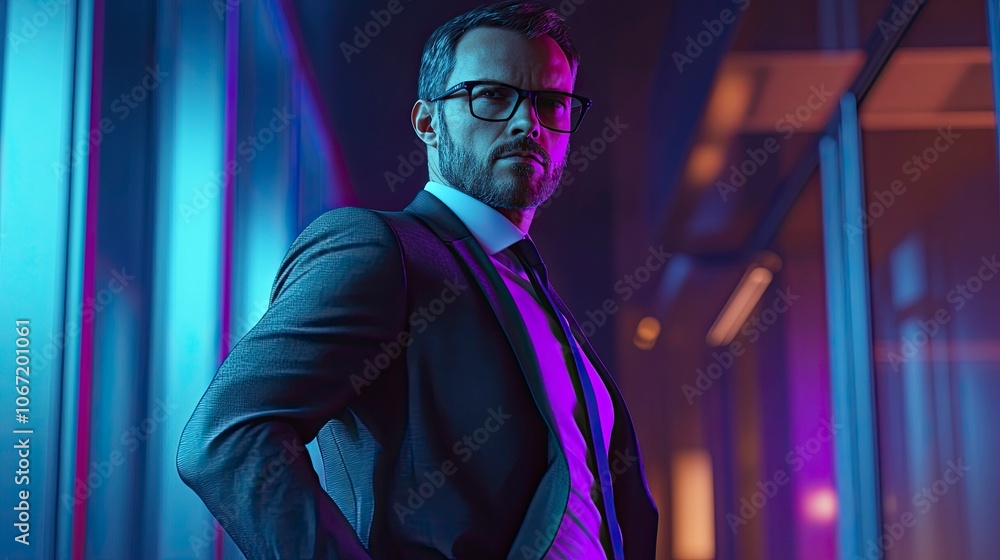 Illustrate a hyperrealistic image of The Business Executive standing confidently in front of the camera, generative ai Illustrate a hyperrealistic image of The Business Executive standing confidently in front of the camera, generative ai