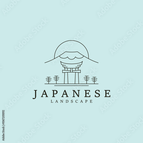 line art torii gate vector japanese illustration minimalist design, torii line art logo design