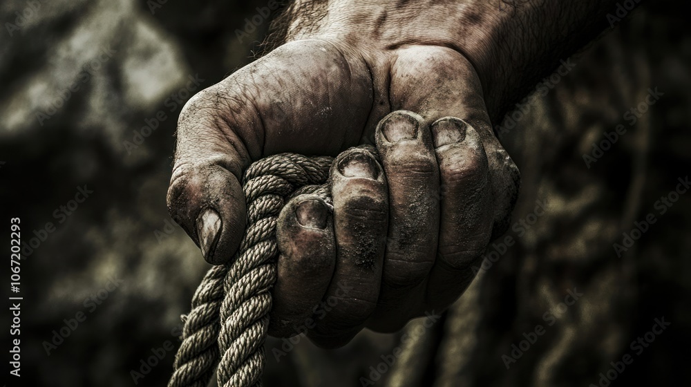 Climber Holding Rope - Close-up of a climber hand holding the rope, intense focus on strength and grit. Climber Holding Rope - Close-up of a climber hand holding the rope, intense focus on strength and grit.