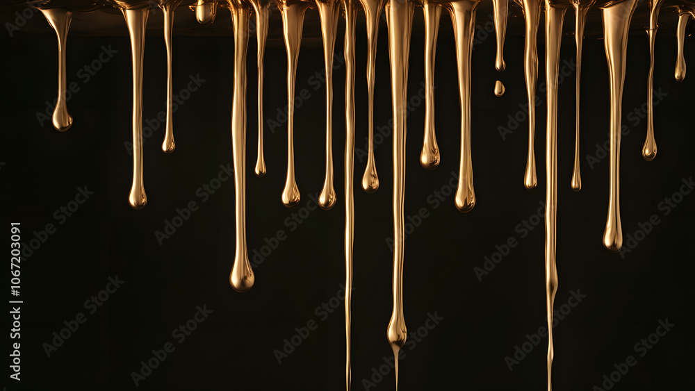 Golden liquid dripping down a dark metallic surface casting soft radiant light, Ai Generated Golden liquid dripping down a dark metallic surface casting soft radiant light, Ai Generated