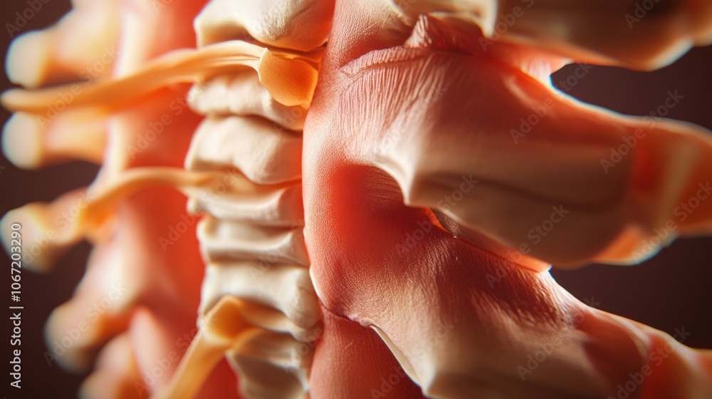 Close-up of lower back muscles in pain; captured with focus on discomfort, tension, and spinal nerve strain Close-up of lower back muscles in pain; captured with focus on discomfort, tension, and spinal nerve strain