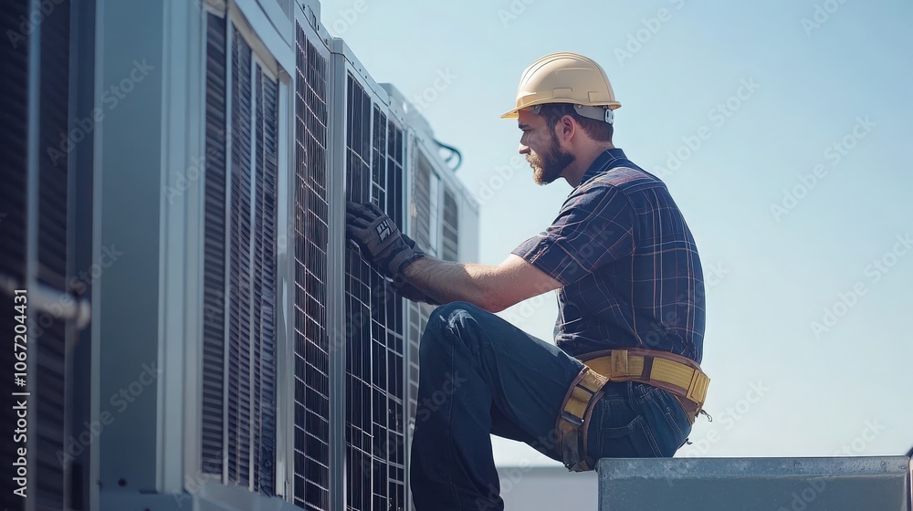 Engineers performing inspect HVAC system Engineers performing inspect HVAC system