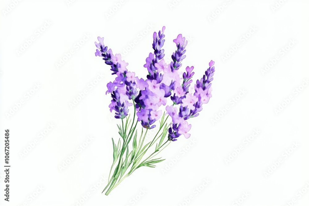 Fototapeta premium Hand-Drawn Lavender Flowers in Watercolor Style, Simple Design with Delicate Details, Ultra-Detailed High Resolution
