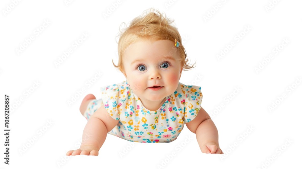 Adorable baby crawling with a joyful expression. Adorable baby crawling with a joyful expression.