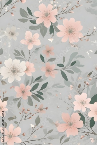 Wallpaper Mural Elegant floral pattern background with tiny abstract blossoms in blush and sage on light grey backdrop, perfect for modern stationery Torontodigital.ca