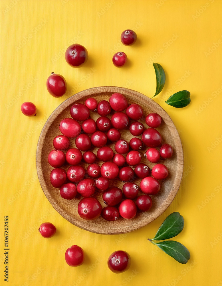 Cranberry Fruit, isolated on a pastel yellow Cranberry Fruit, isolated on a pastel yellow