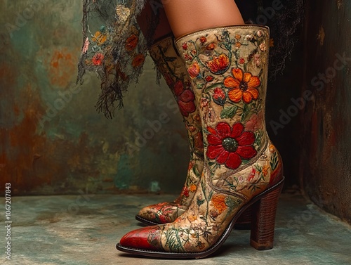 A close up of a woman's legs wearing a pair of boots photo