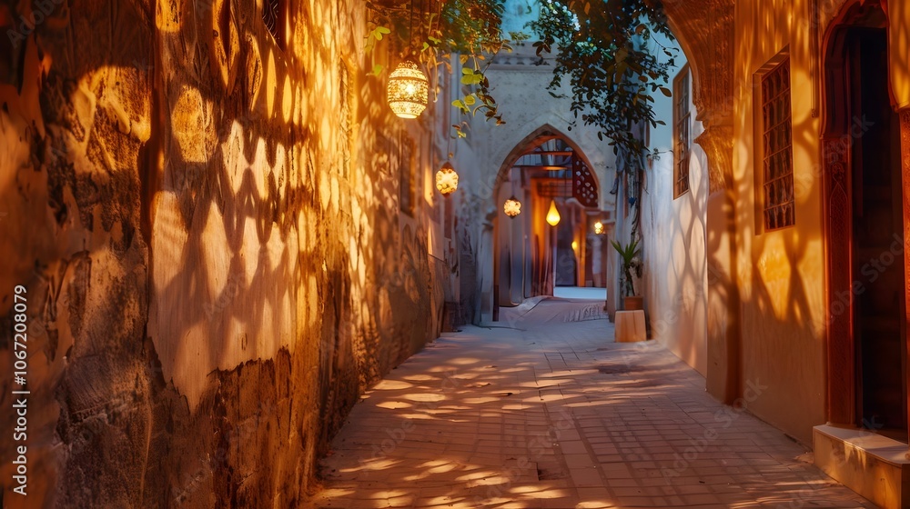 Enchanting Medieval Alley with Illuminated Brick Pathway and Historic Architecture Enchanting Medieval Alley with Illuminated Brick Pathway and Historic Architecture