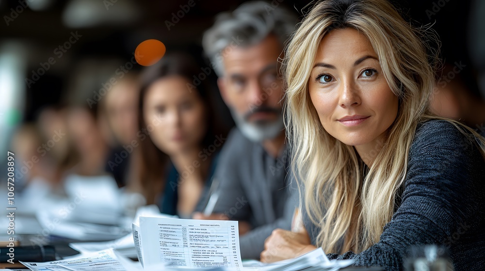Financial advisor discussing strategies with a team, financial reports and charts on the table, collaborative workspace Financial advisor discussing strategies with a team, financial reports and charts on the table, collaborative workspace