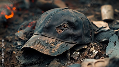 Wallpaper Mural A burnt baseball cap sitting on top of a pile of rubble Torontodigital.ca