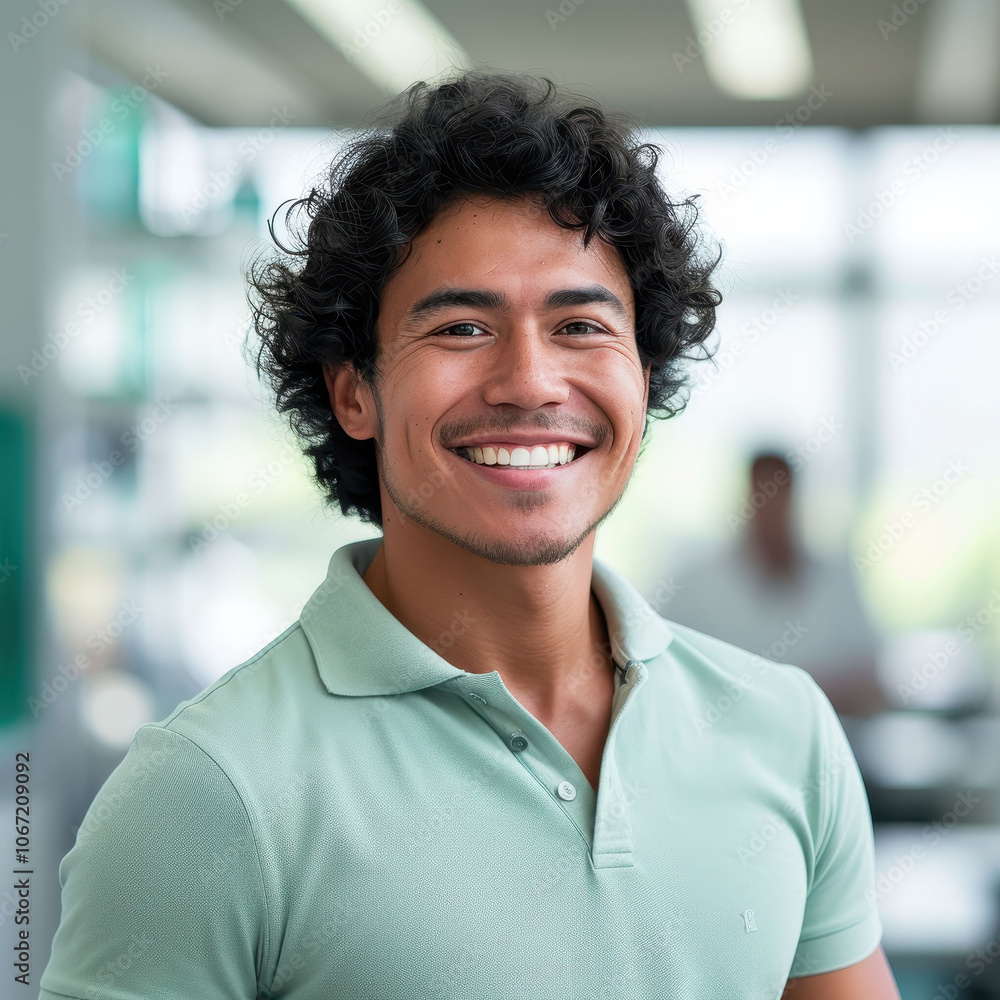 Portrait of a cheerful Brazilian bioinformatics scientist in a business environment Portrait of a cheerful Brazilian bioinformatics scientist in a business environment