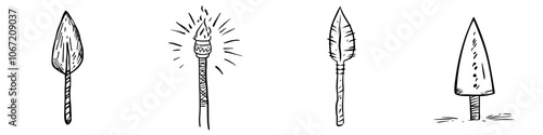 Isolated hand-drawn ancient spear stone illustration