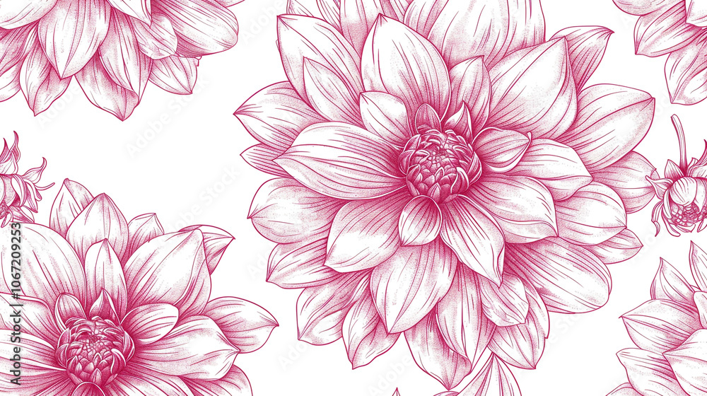 A black and white drawing of a flower with a white background. The flower is a dahlias and it is surrounded by other dahlias. A black and white drawing of a flower with a white background. The flower is a dahlias and it is surrounded by other dahlias.