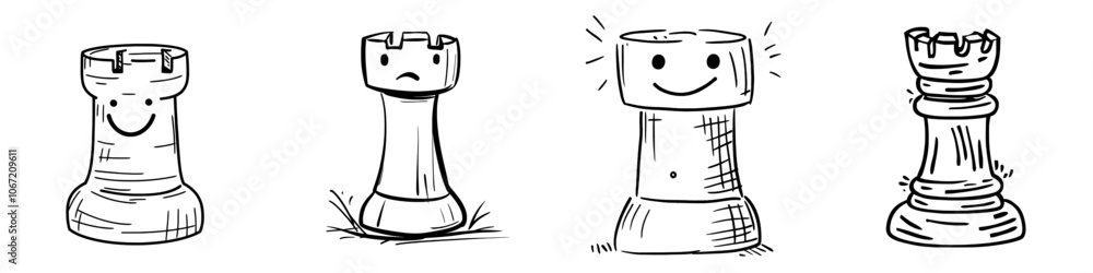 The broken rook piece is a hand-drawn illustration that has been isolated The broken rook piece is a hand-drawn illustration that has been isolated
