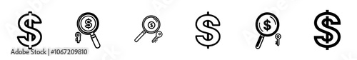 Design of a flat, modern icon of a key with a dollar sign.