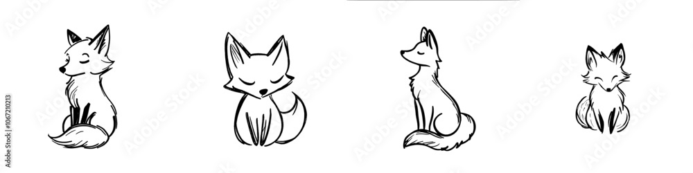 Fototapeta premium Linework fox icon. Abstract fox icon in line art. Minimalist outline drawing of a fox. Modern illustration.