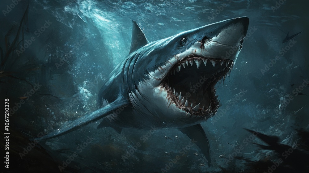 Fototapeta premium Majestic Shark in Ocean Depths