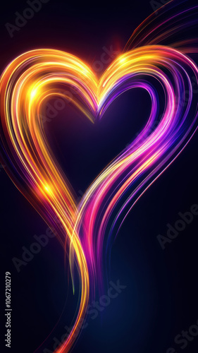 Abstract neon heart with fast-moving light