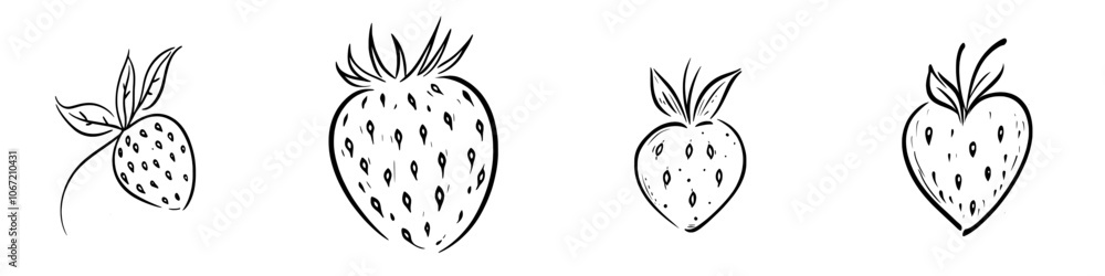 Icon of healthy strawberry, fresh raw strawberry for print, web, mobile, and infographic. Hand drawn outline of strawberry on white background. Icon of healthy strawberry, fresh raw strawberry for print, web, mobile, and infographic. Hand drawn outline of strawberry on white background.