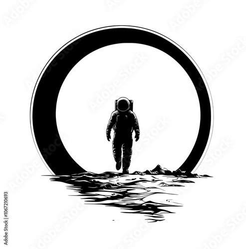 This black and white astronaut icon represents the modern era of space exploration