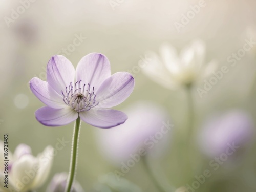 A close up of a purple flower with a few other flowers in the background.