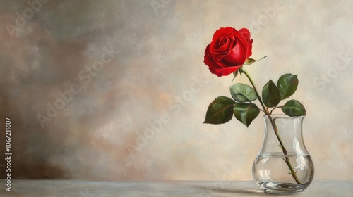 Elegant Red Rose in a Glass Vase on Soft Background