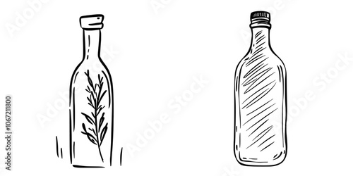 Drawing of an olive oil bottle with an outline in modern style