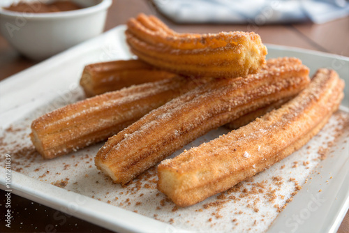 Golden Cinnamon-Sugar Churros with Chocolate Sauce