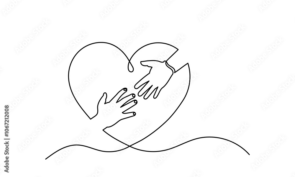 kindness care heart.Continuous line drawing of hand holding heart. protect our planet or earth, and it is humanity's responsibility to care for the concept of Kindness Day. Helping Hands in Heart kindness care heart.Continuous line drawing of hand holding heart. protect our planet or earth, and it is humanity's responsibility to care for the concept of Kindness Day. Helping Hands in Heart