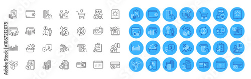 Loyalty ticket, Payment methods and Bill accounting line icons pack. Cyber attack, Wallet, Bar diagram web icon. Income money, Launder money, Card pictogram. Business person. Vector