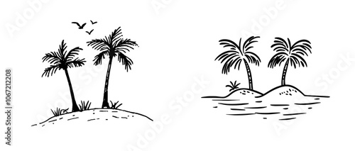 Tree of coconut, black palm trees, palm tree icon, coconut tree icon