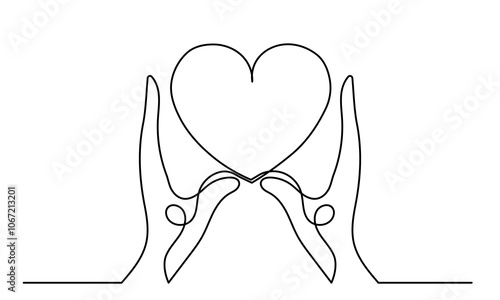 kindness care heart.Continuous line drawing of hand holding heart. protect our planet or earth, and it is humanity's responsibility to care for the concept of Kindness Day. Helping Hands in Heart 