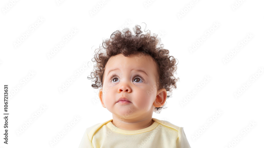 Cute baby with curly hair looking up in wonder. Cute baby with curly hair looking up in wonder.