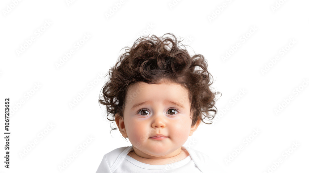 Cute baby with curly hair, isolated on a white background Cute baby with curly hair, isolated on a white background
