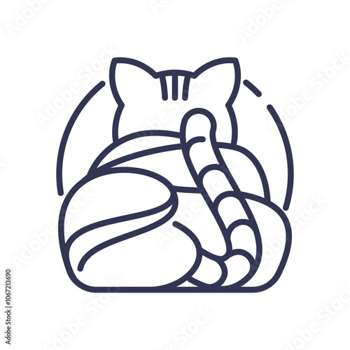 Line art of a cozy cat curled up, symbolizing warmth and comfort.