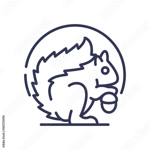 Line art of a squirrel holding an acorn, symbolizing forest life and nature's abundance.