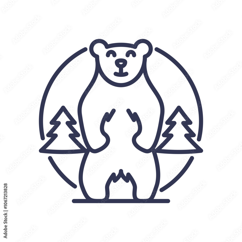 Obraz premium Line art of a bear with trees, symbolizing wilderness exploration.