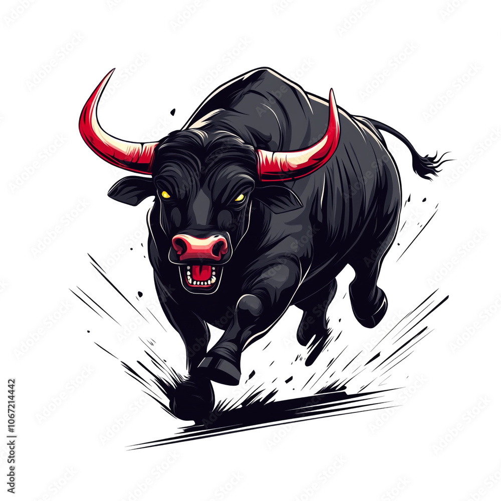 Fototapeta premium Black Bull Charging